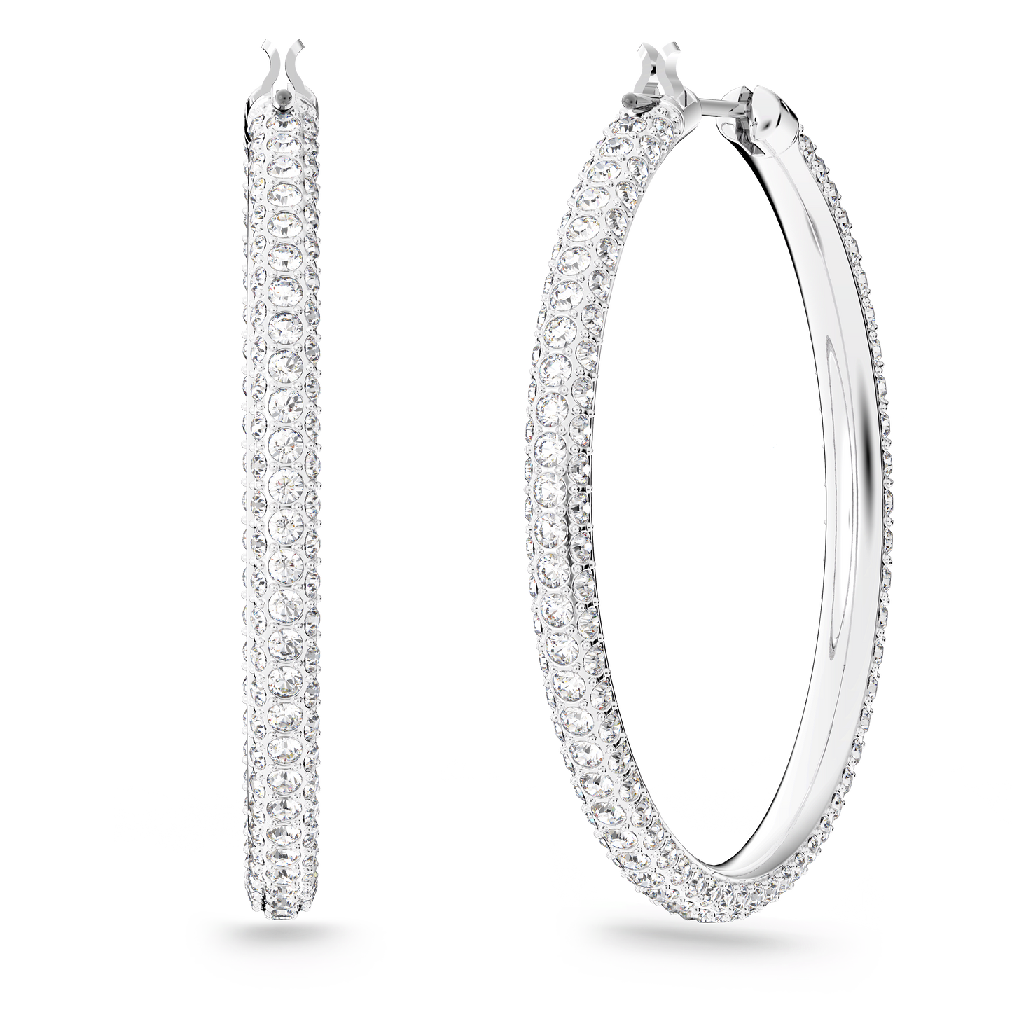 Dextera hoop earrings, Pavé, Large, White, Rhodium plated 5389432