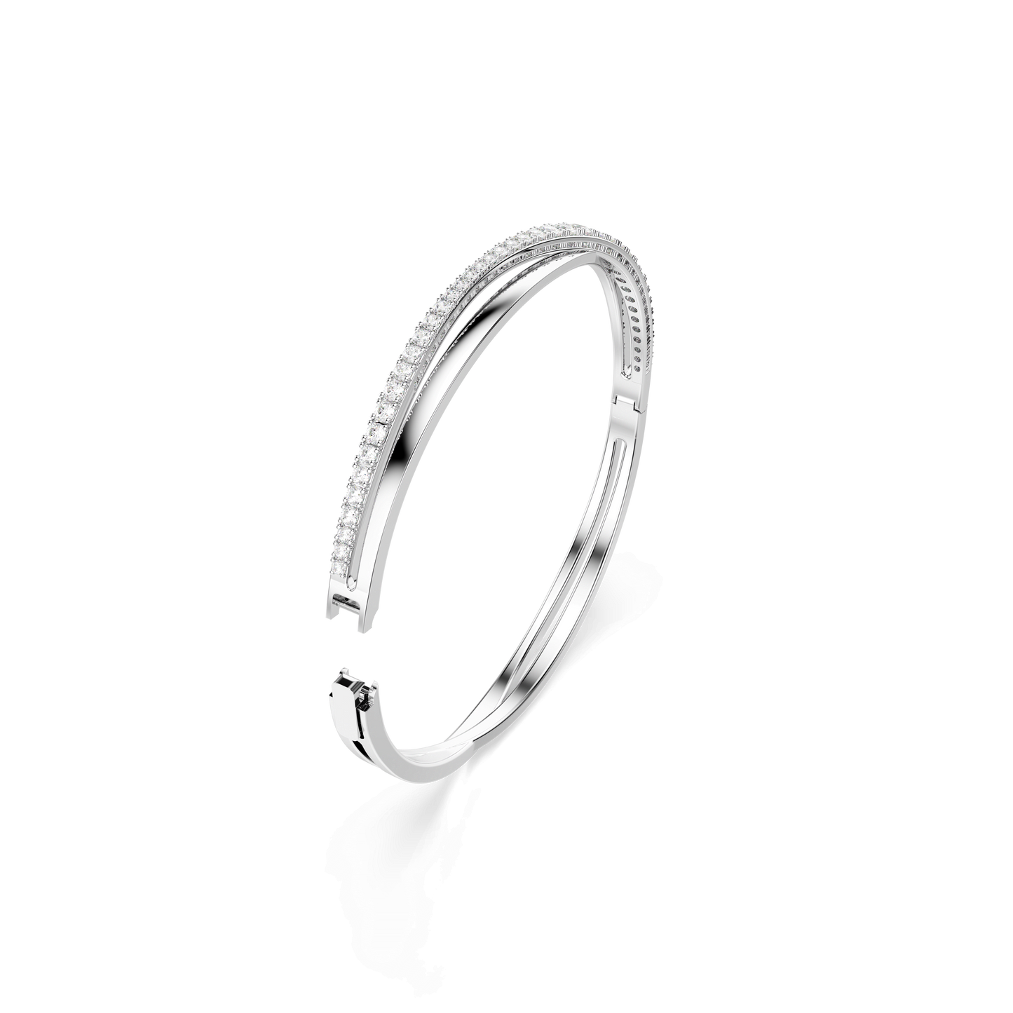 Hyperbola bangle, Round cut, White, Rhodium plated 5565210