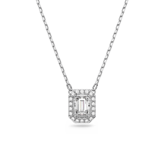 Millenia pendant, Octagon cut, White, Rhodium plated