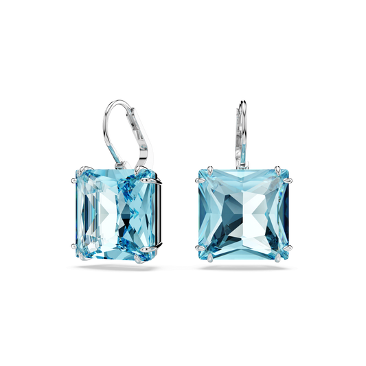 Millenia drop earrings, Square cut, Blue, Rhodium plated 5619472