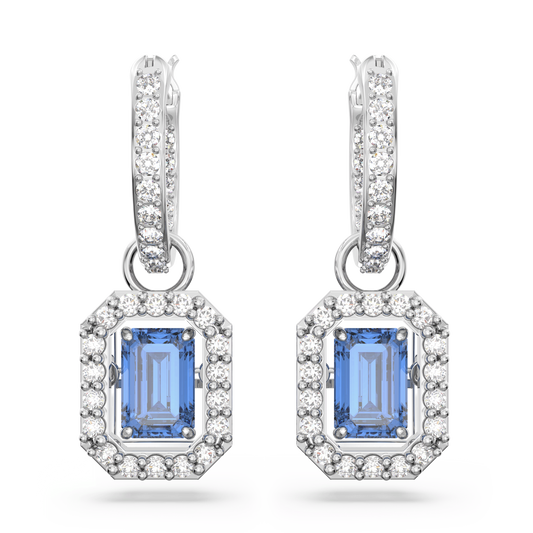 Una drop earrings, Octagon cut, Blue, Rhodium plated 5619500