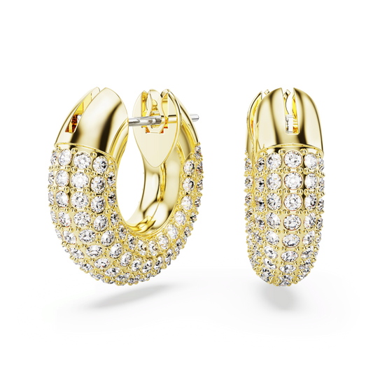 Dextera hoop earrings, Small, White, Gold-tone plated 5636530