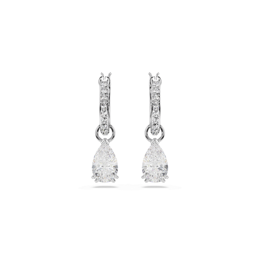 Stilla drop earrings, Pear cut, Round cut, White, Rhodium plated 5636716