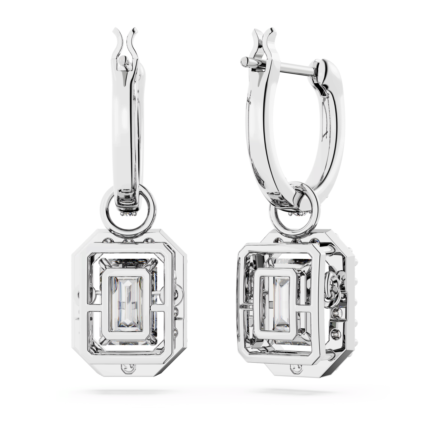 Una Angelic drop earrings, Round cut, Pavé, White, Rhodium plated 5638495