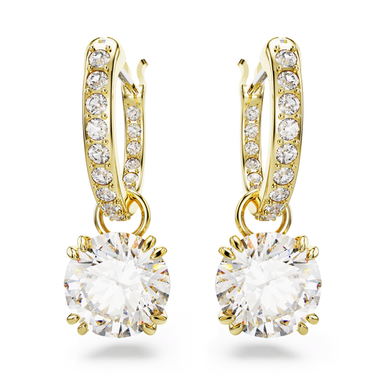 Stilla drop earrings, Round cut, White, Gold-tone plated 5638802