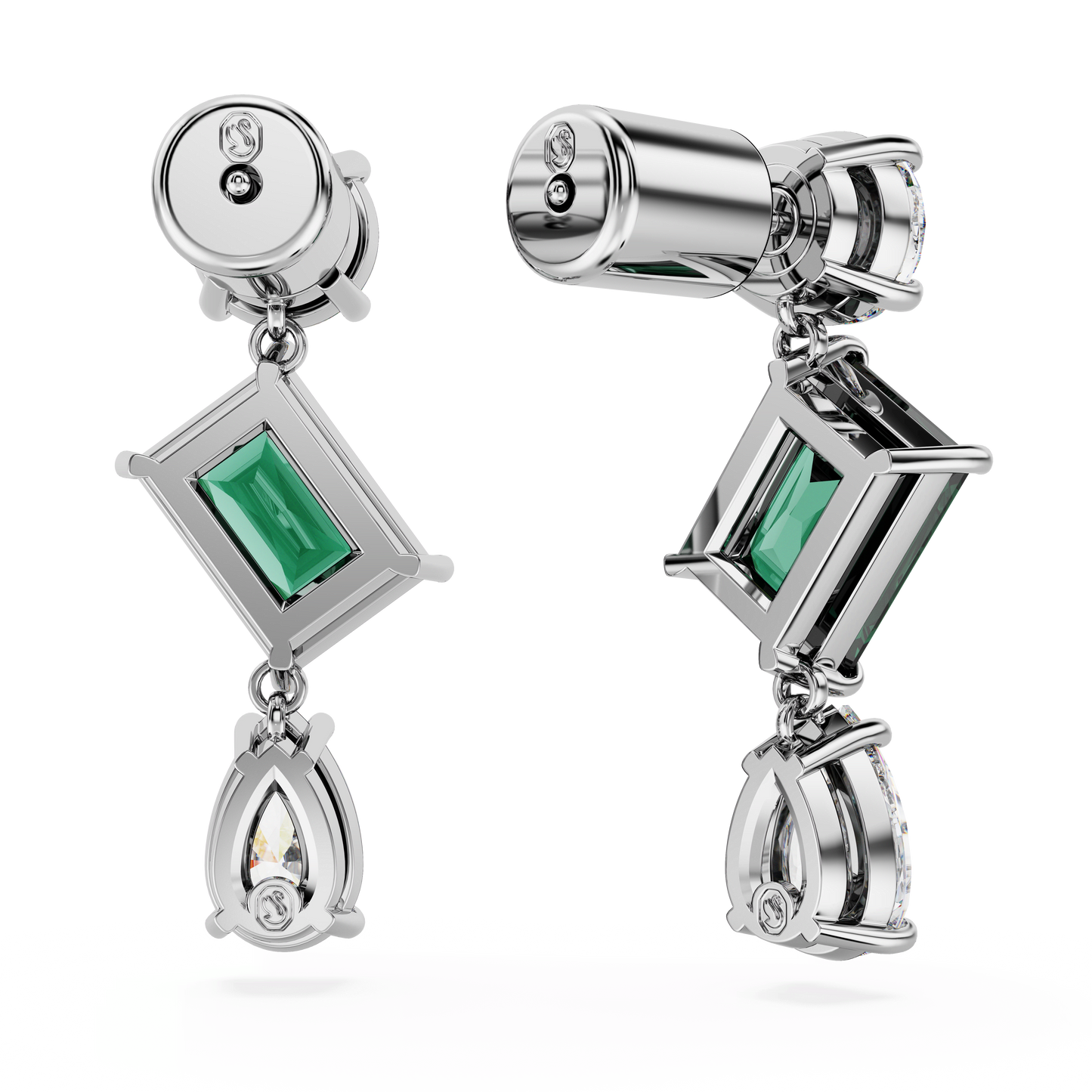 Mesmera drop earrings, Mixed cuts, Green, Rhodium plated 5665878