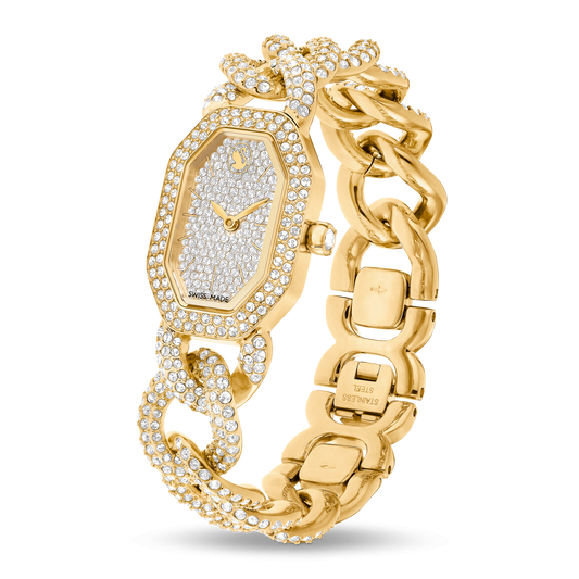 Dextera chain watch, Swiss Made, Crystal bracelet, Gold tone, Gold-tone finish 5668854