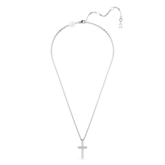 Insigne pendant, Pavé, Cross, White, Rhodium plated 5675577
