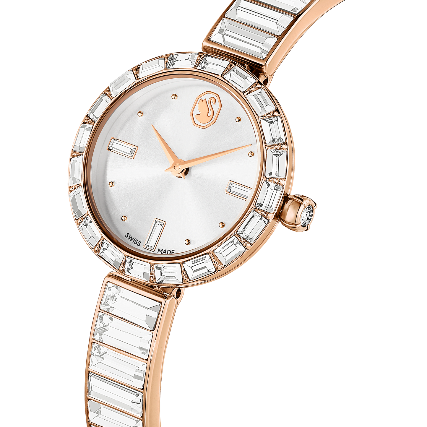 Matrix bangle watch, Swiss Made, Crystal bracelet, White, Rose gold-tone finish 5677484