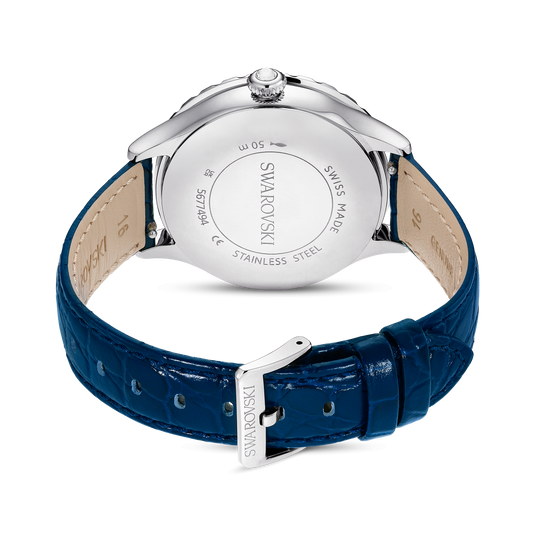 Octea moon watch, Swiss Made, Moon, Leather strap, Blue, Stainless steel 5677494