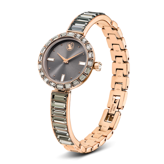 Matrix bangle watch, Swiss Made, Crystal bracelet, Gray, Rose gold-tone finish 5679887