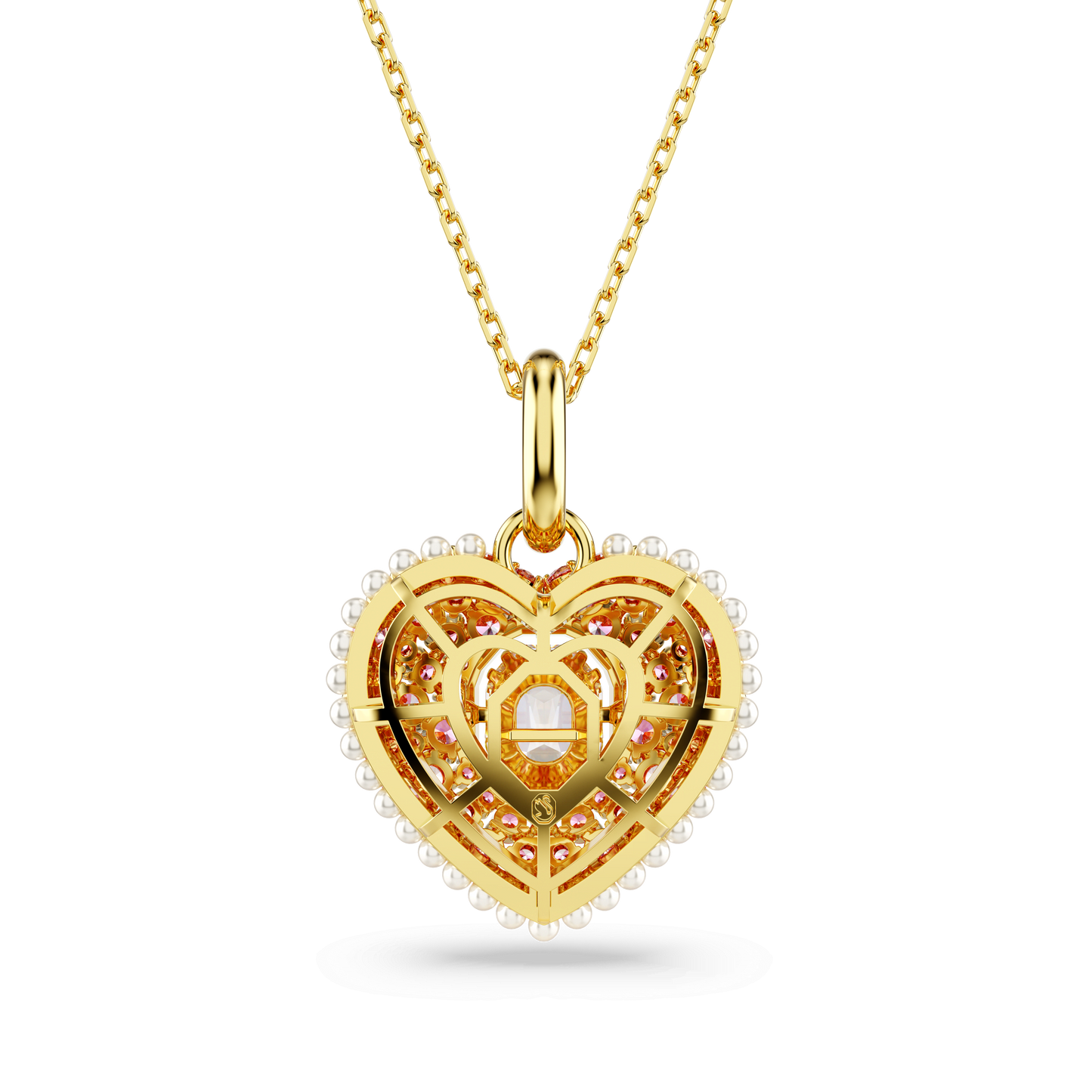 Idyllia pendant, Octagon cut, Crystal pearl, Heart, Pink, Gold-tone plated 5680784