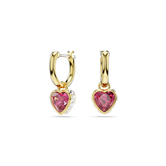 Chroma drop earrings, Heart, Red, Gold-tone plated 5684760