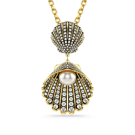 Idyllia necklace, Mixed cuts, Shell, White, Gold-tone plated