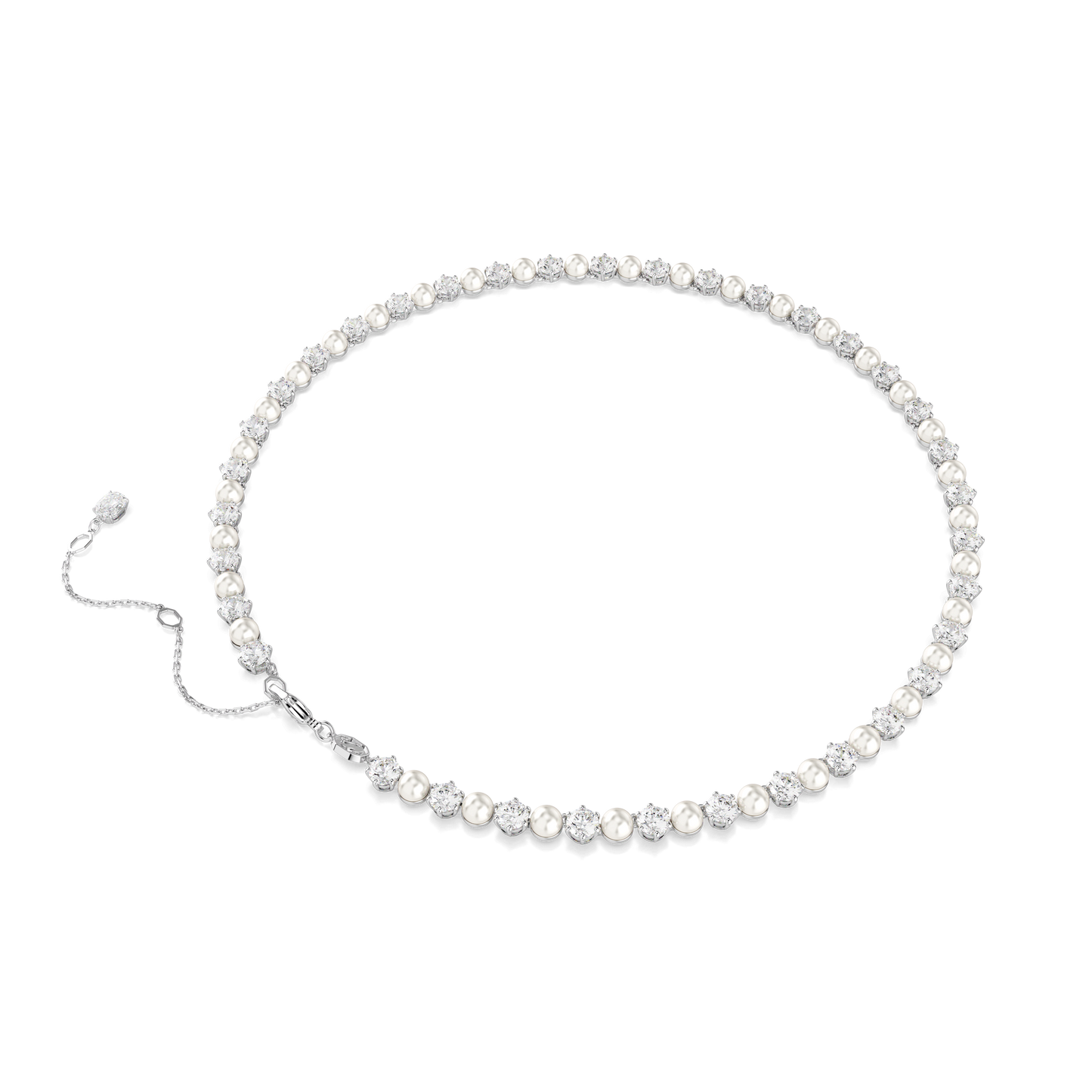 Matrix Tennis necklace, Crystal pearl, Round cut, White, Rhodium plated 5689623