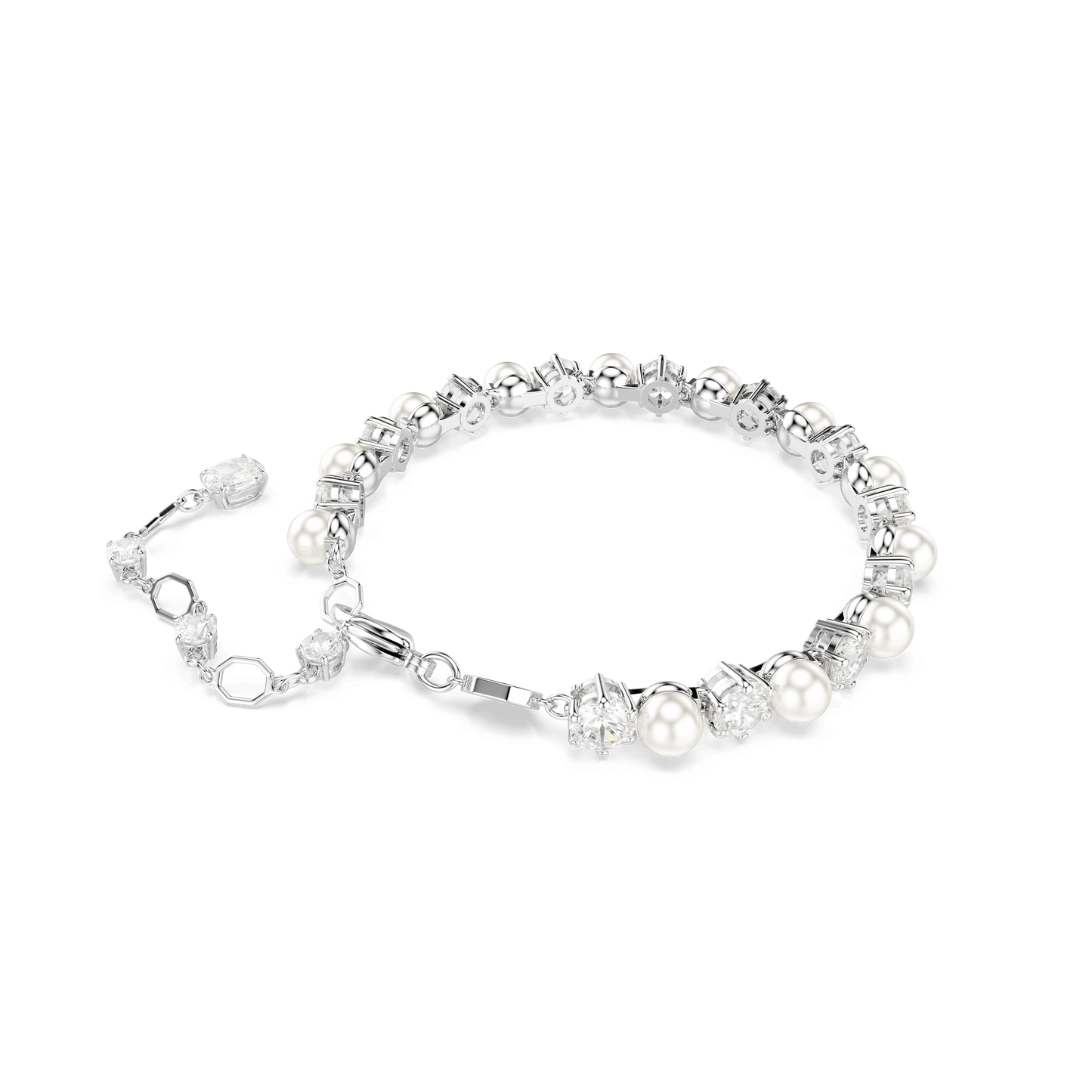 Matrix Tennis bracelet, Crystal pearl, Round cut, White, Rhodium plated 5689625