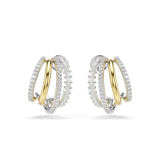 Hyperbola hoop earrings, Mixed cuts, Mini, White, Mixed metal finish 5689718