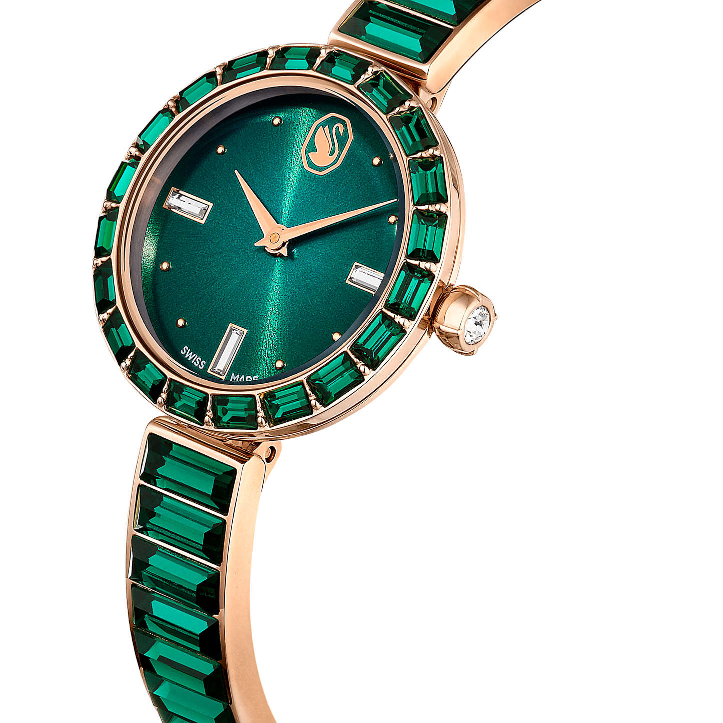 Matrix bangle watch, Swiss Made, Crystal bracelet, Green, Champagne gold-tone finish 5690808