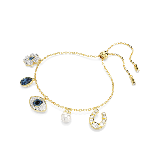 Symbolica bracelet, Crystal pearl, Clover, evil eye and horseshoe, Blue, Gold-tone plated 5692162