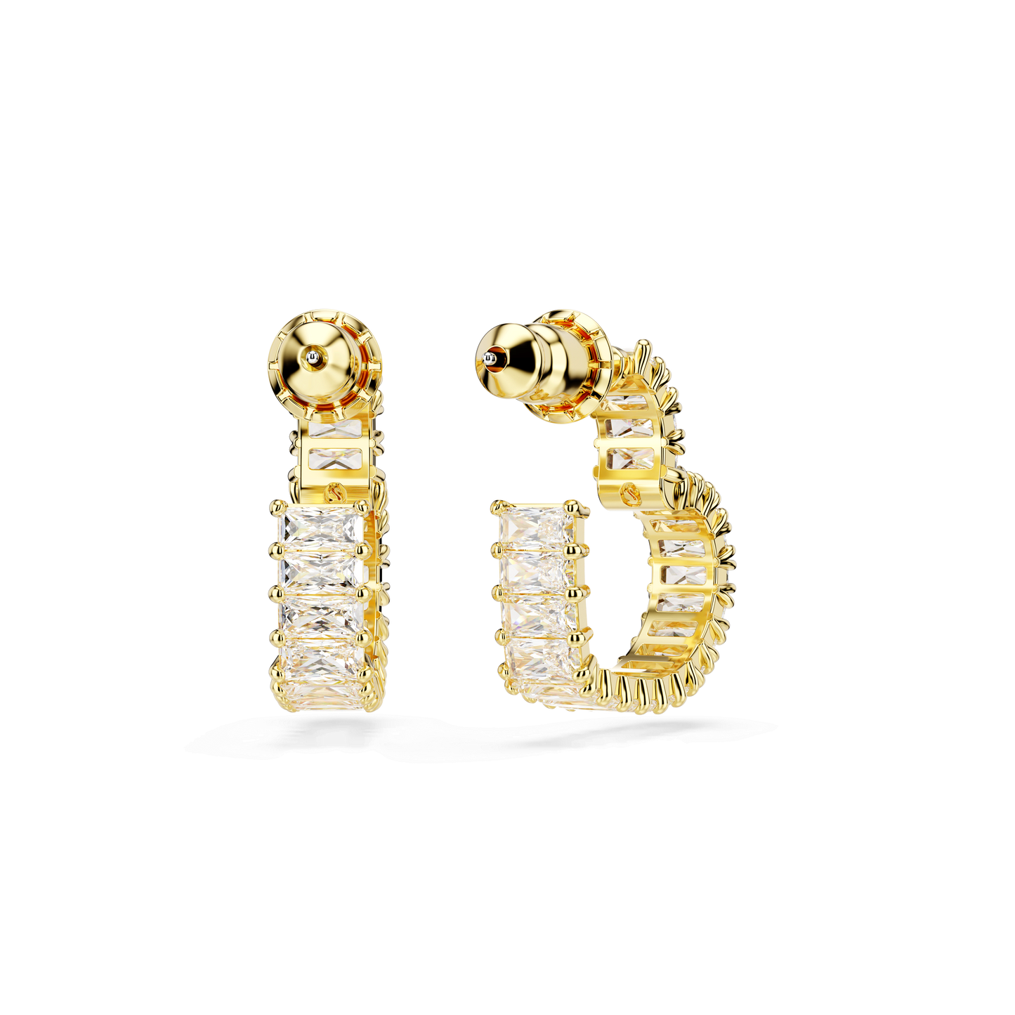 Matrix hoop earrings, Baguette cut, Heart, Small, White, Gold-tone plated 5693512