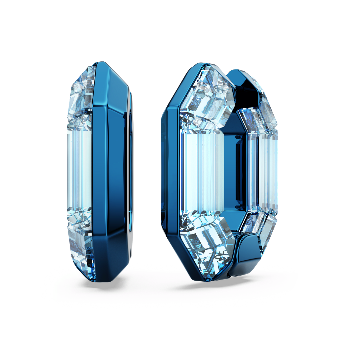 Lucent hoop earrings, Octagon shape, Small, Blue 5696038