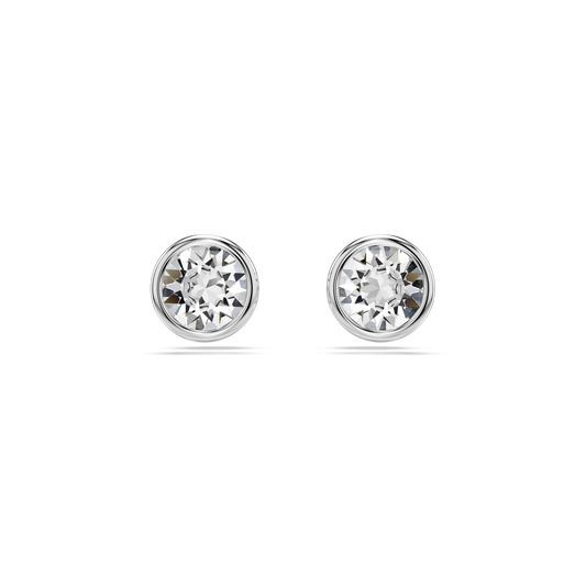 Imber stud earrings, Round cut, White, Rhodium plated 5696073