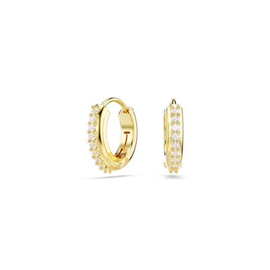 Matrix hoop earrings, Round cut, White, Gold-tone plated 5697228