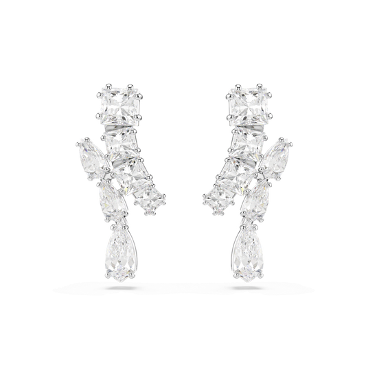 Matrix drop earrings, Mixed cuts, White, Rhodium plated 5700418