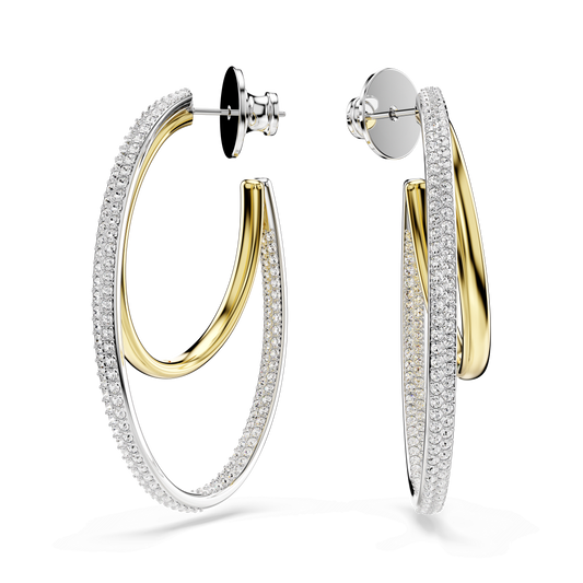 Hyperbola hoop earrings, Round cut, Medium, White, Mixed metal finish 5702400
