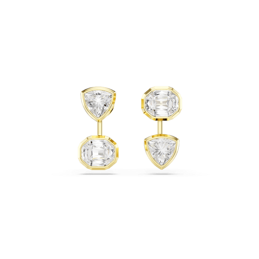 Imber earring jackets, Asymmetrical design, Mixed cuts, White, Gold-tone plated 5705461