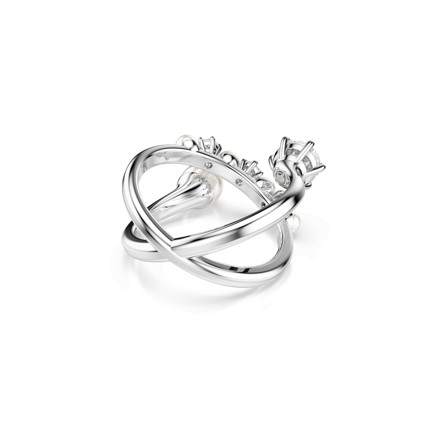 Matrix cocktail ring, Crystal pearl, Round cut, White, Rhodium plated 5705612