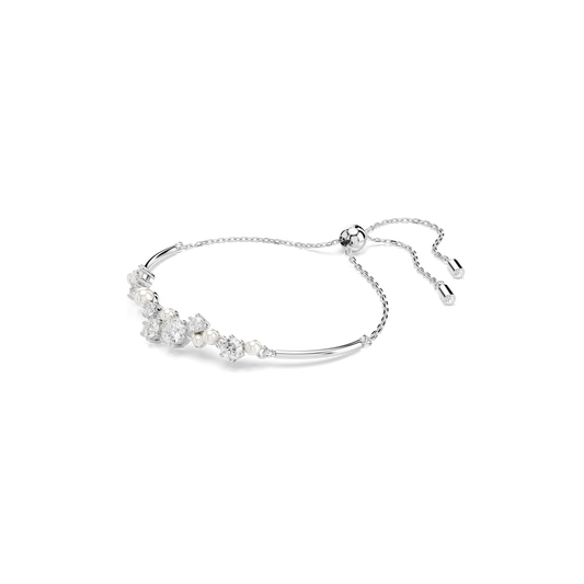 Constella bangle, Crystal pearl, Round cuts, White, Rhodium plated 5705618