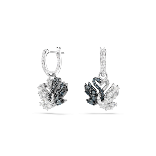 Swan drop earrings, Swan, Black, Mixed metal finish 5705728
