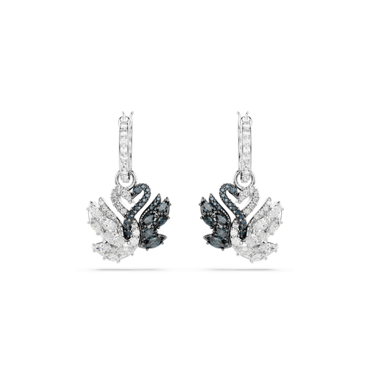 Swan drop earrings, Swan, Black, Mixed metal finish 5705728