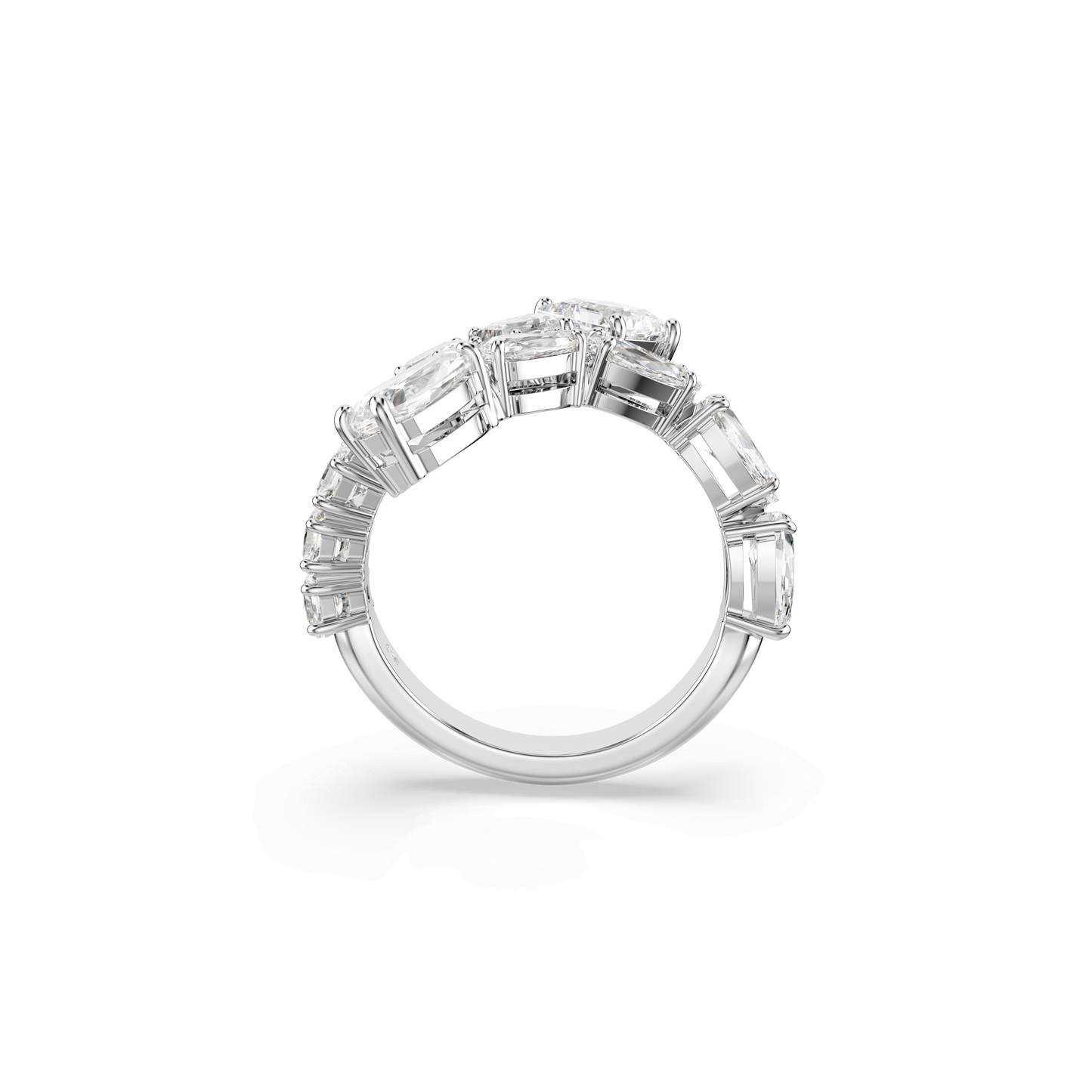 Matrix ring, Mixed cuts, White, Rhodium plated