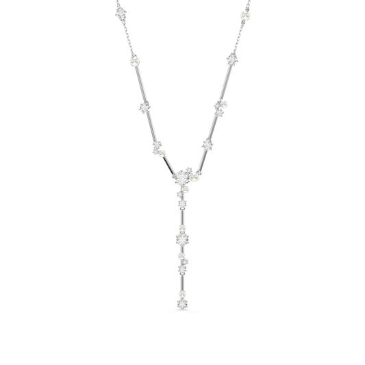 Constella Y necklace, Crystal pearl, Round cuts, White, Rhodium plated 5711830