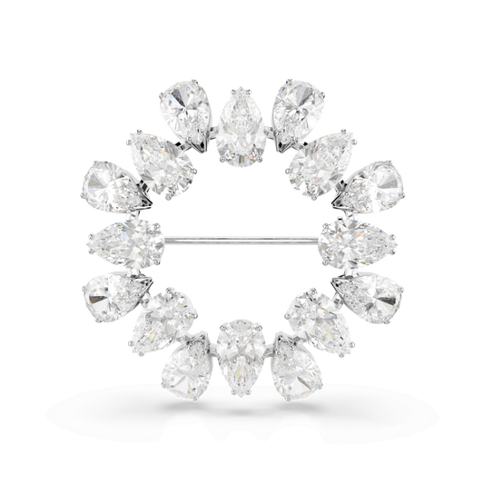 Matrix brooch, Pear cut, White, Rhodium plated 5714646