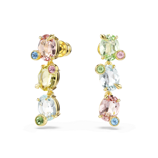 Gema drop earrings, Asymmetrical design, Mixed cuts, Multicolored, Gold-tone plated 5714815