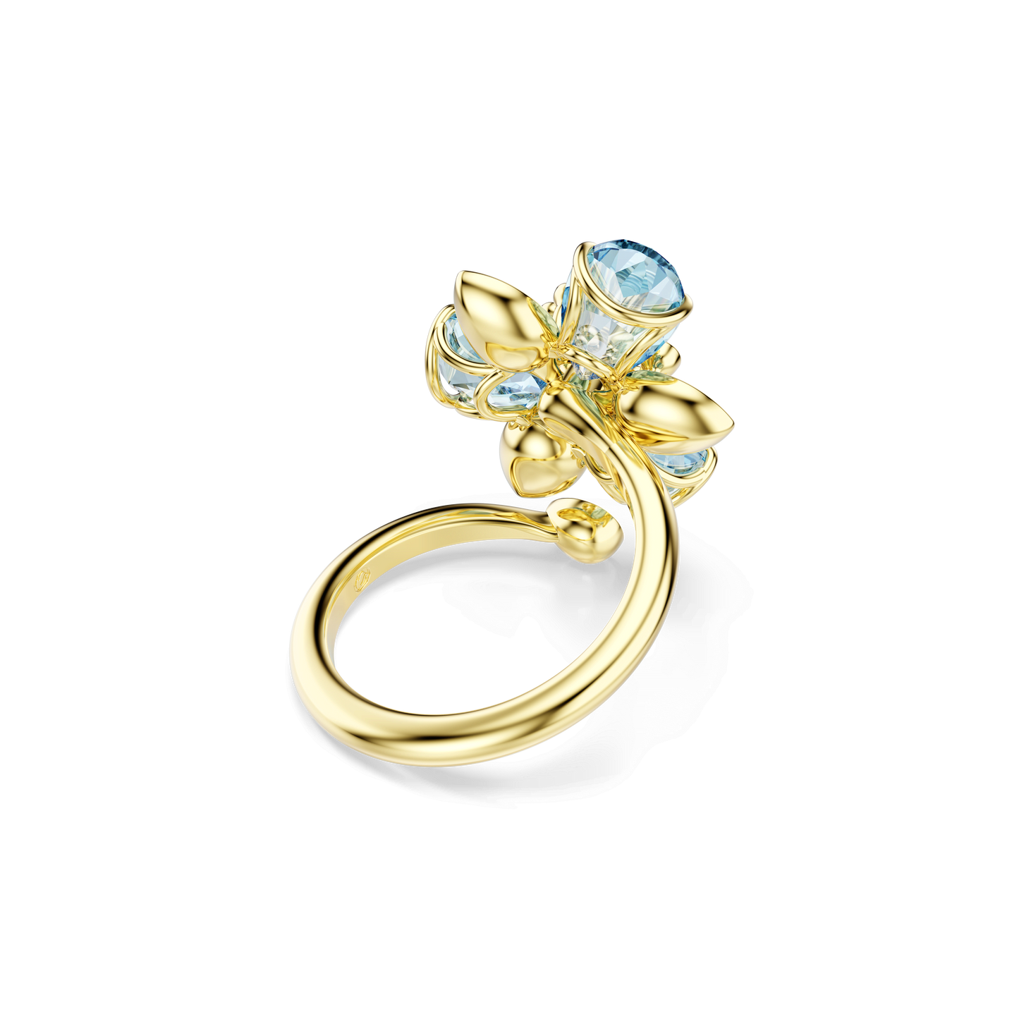 Idyllia open ring, Mixed cuts, Flower, Blue, Gold-tone plated 5721591