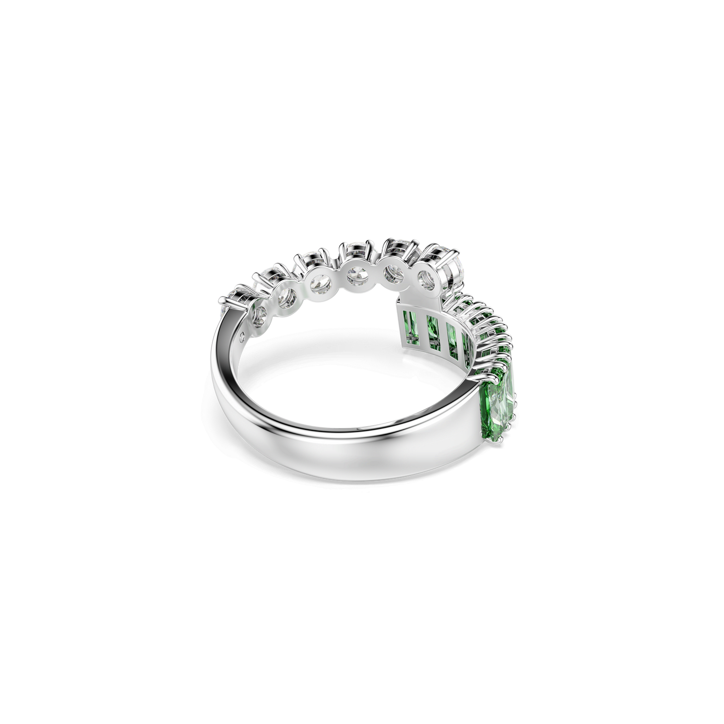 Matrix ring, Mixed cuts, Green, Rhodium plated 5722456