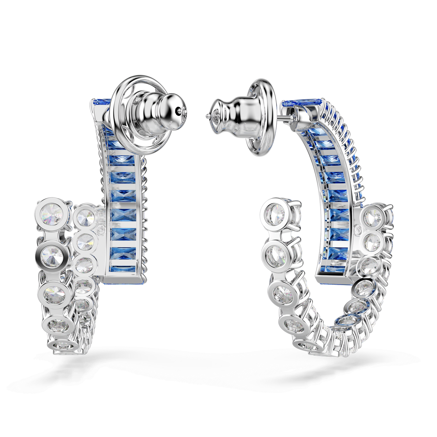 Matrix hoop earrings, Mixed cuts, Blue, Rhodium plated 5722459