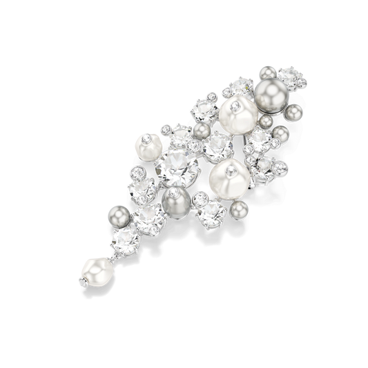 Constella brooch, Crystal pearl, Round cut, White, Rhodium plated 5722516