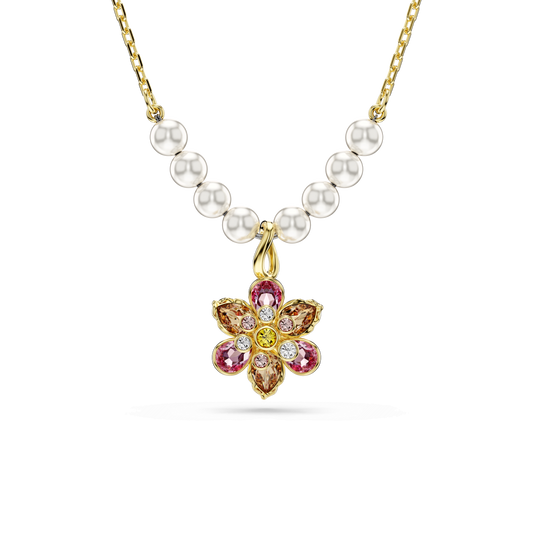 Idyllia pendant, Crystal pearl, Mixed cuts, Flower, Multicolored, Gold-tone plated 5723140