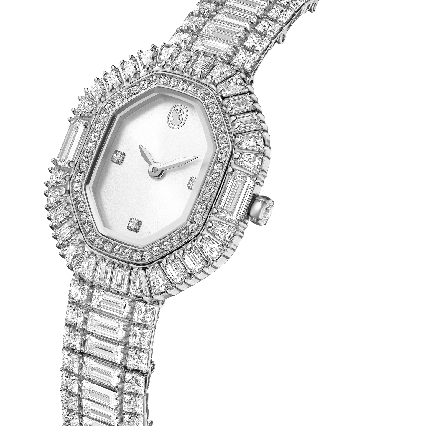 Matrix pearl bangle watch, Swiss Made, Crystal bracelet, White, Stainless steel 5724516