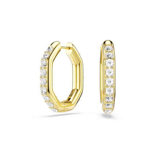 Dextera hoop earrings, Octagon shape, Round cut, Medium, White, Gold-tone plated 5724584