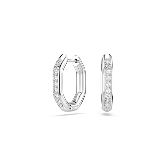 Dextera hoop earrings, Octagon shape, Round cut, Small, White, Rhodium plated 5724585