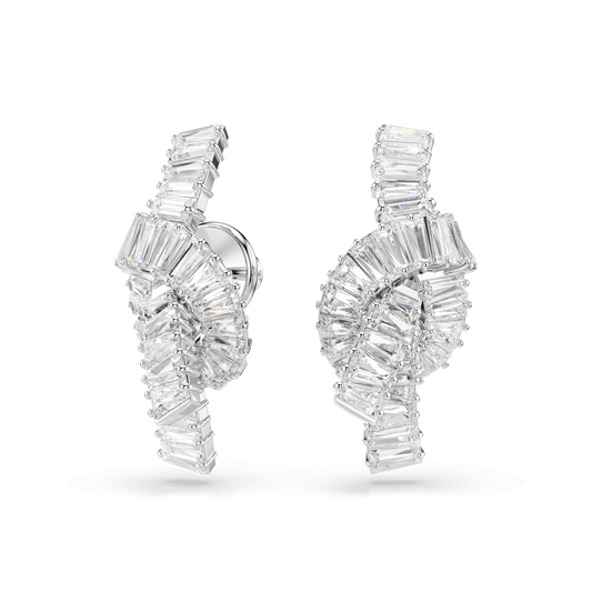 Matrix earrings, Baguette cut, Knot, White, Rhodium plated 5727040