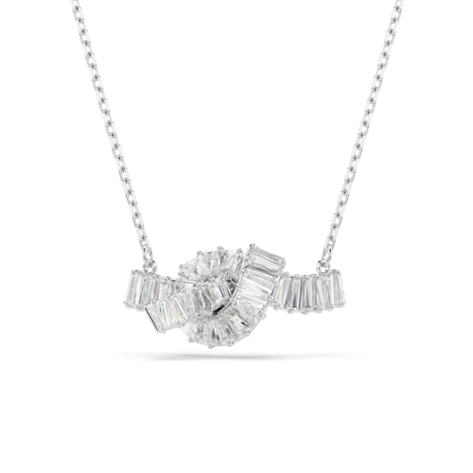 Matrix pendant, Baguette cut, Knot, White, Rhodium plated 5728553