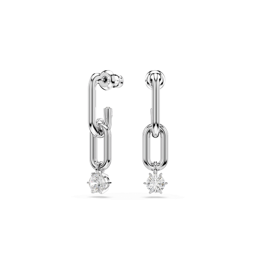 Constella drop earrings, Round cut, White, Rhodium plated 5728584