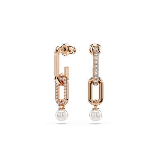 Constella drop earrings, Crystal pearl, Round cut, White, Rose gold-tone plated 5728585